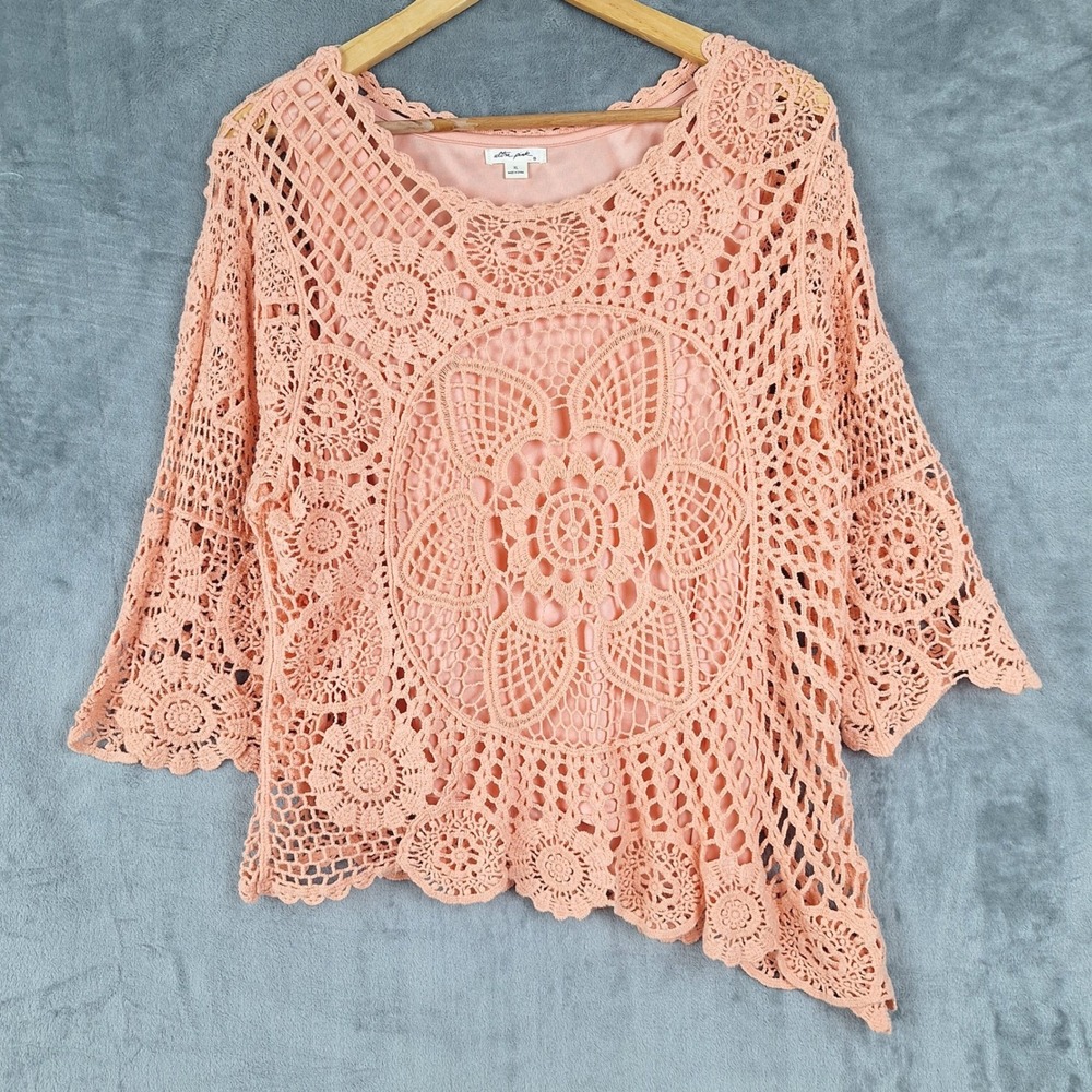Boho Crochet Top Womens XL Festival Hippie Asymmetric Fairy Cottagecore Floral